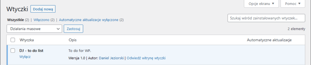 Przykład własnej wtyczki na wordpressie - Daniel Jeziorski